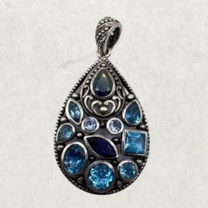 Massive Sterling Silver Pendant with Precious & Semi-Precious Stones